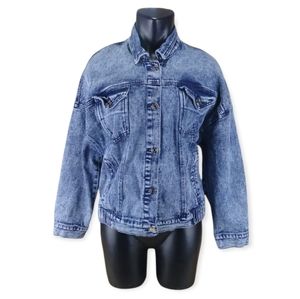 VYLETTE Button Up Distressed Denim Jacket Medium